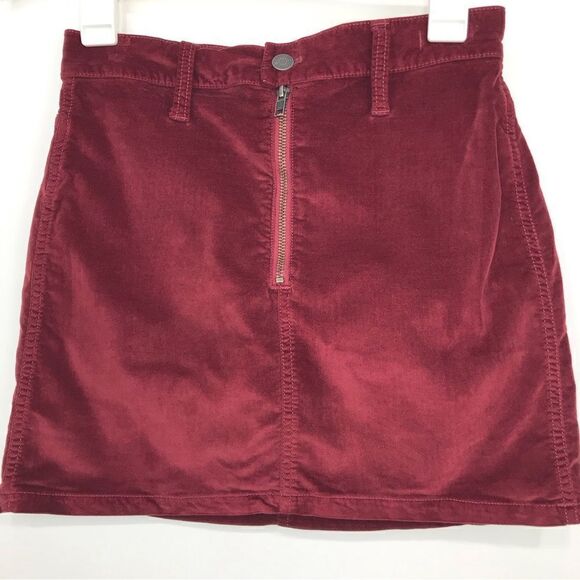 Madewell Deep Red Velvet Stretch Denim Straight Mini Skirt - Picture 1 of 15